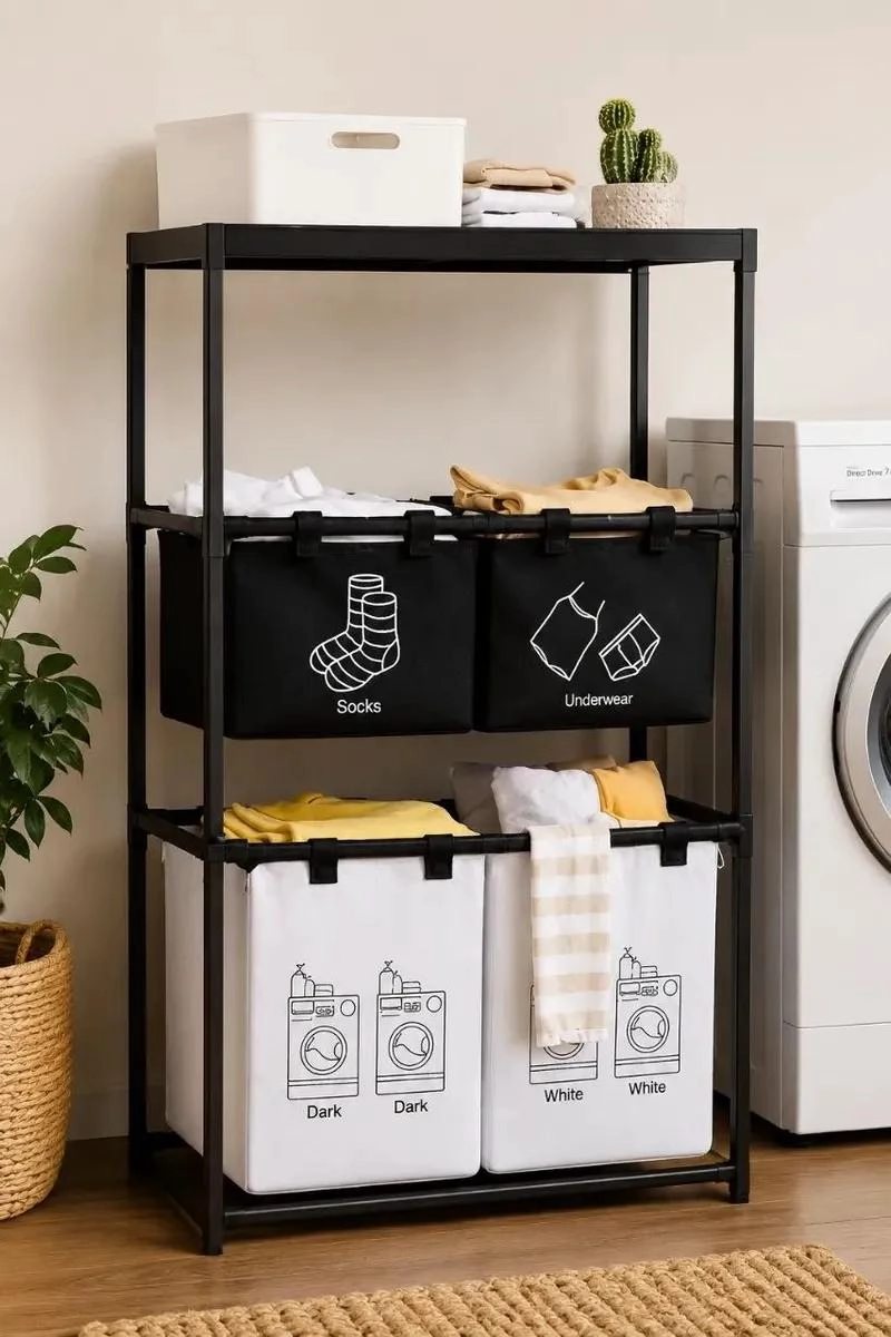 CESTA ORGANIZADORA DE ROPA CON 3 NIVELES Y REPISAS PARA ALMACENAMIENTO - 1