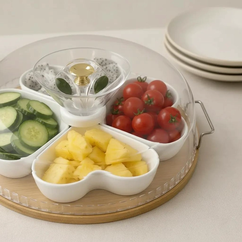 BANDEJA GIRATORIA CON TAPA PARA SNACKS Y FRUTAS SECAS - 4
