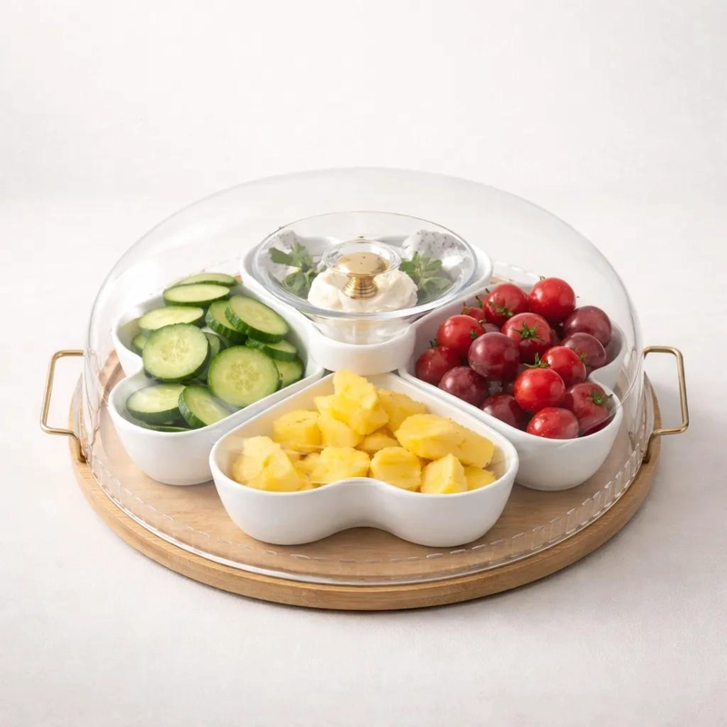BANDEJA GIRATORIA CON TAPA PARA SNACKS Y FRUTAS SECAS - 5