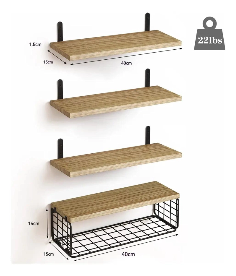 ESTANTE DE MADERA CON 4 REPISAS FLOTANTES PARA HOGAR Y OFICINA - 2
