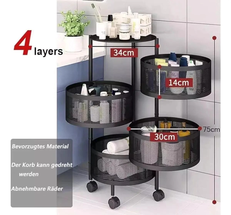 CARRITO ORGANIZADOR MULTIUSO CON CESTAS GIRATORIAS Y 4 NIVELES DE ALMACENAMIENTO - 2