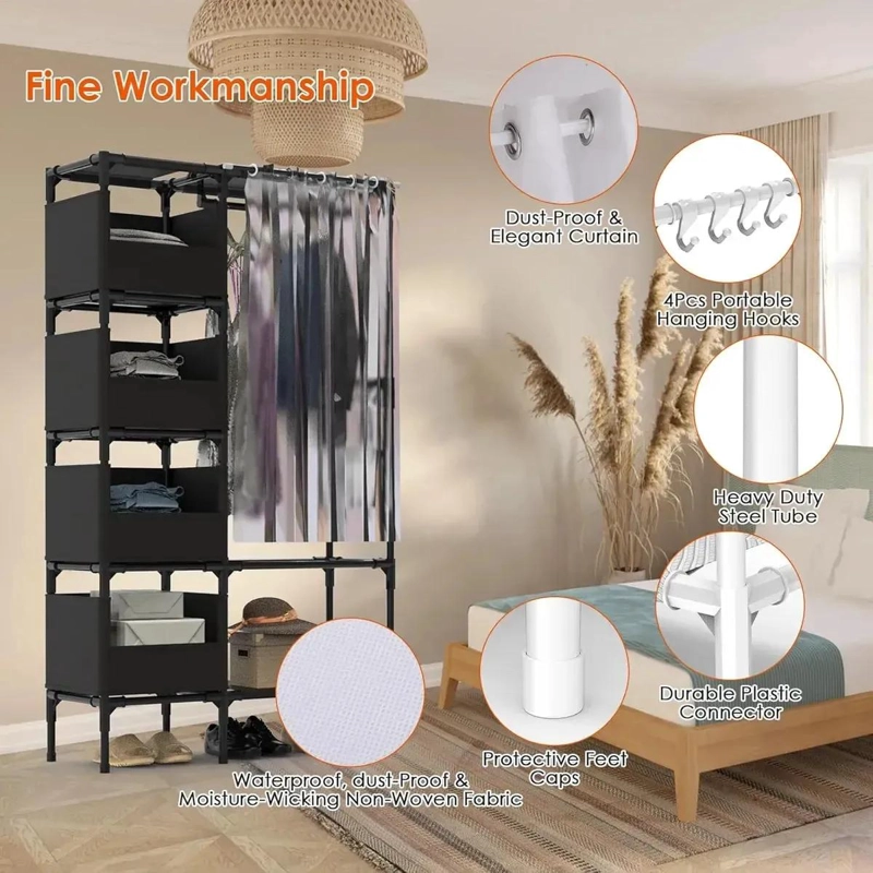 PERCHERO ROBUSTO CON ESTANTERIA PARA ALMACENAMIENTO DE ROPA EN DORMITORIO - 4