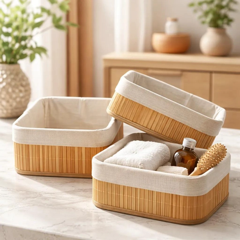 SET DE 3 CESTAS DE ALMACENAMIENTO DE BAMBU PARA ORGANIZACION - 4