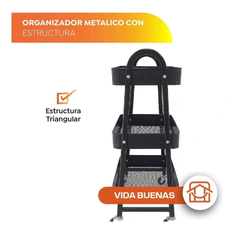 ORGANIZADOR METALICO CON RUEDAS PARA HOGAR COLOR NEGRO FUNCIONAL - 2