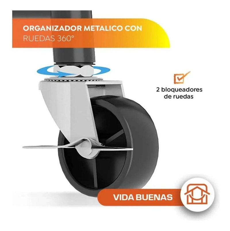 ORGANIZADOR METALICO CON RUEDAS PARA HOGAR COLOR NEGRO FUNCIONAL - 5