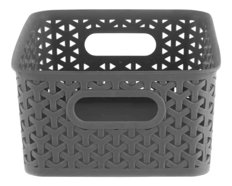 CANASTA DE RATAN GRIS CON MEDIDAS 25X19X10 CM PARA ALMACENAMIENTO - 3