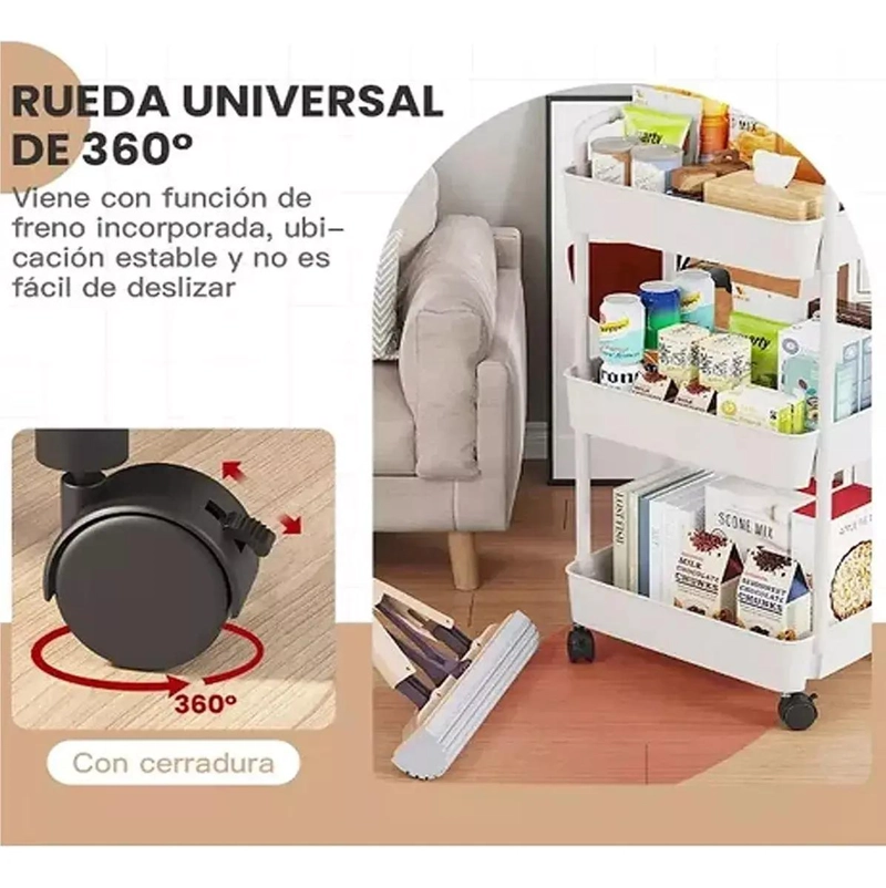 CARRITO DE ALMACENAMIENTO CON TRES NIVELES PARA ORGANIZACION EFICIENTE - 4