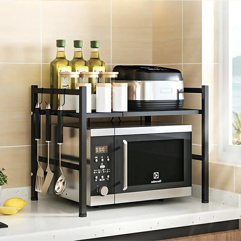 ESTANTE EXPANDIBLE PARA MICROONDAS DE ACERO NEGRO DE 59 CM PARA COCINA - 1