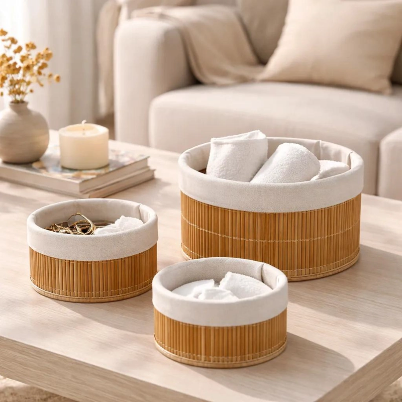 SET DE 3 CESTAS ORGANIZADORAS DE BAMBU PARA ALMACENAMIENTO - 1