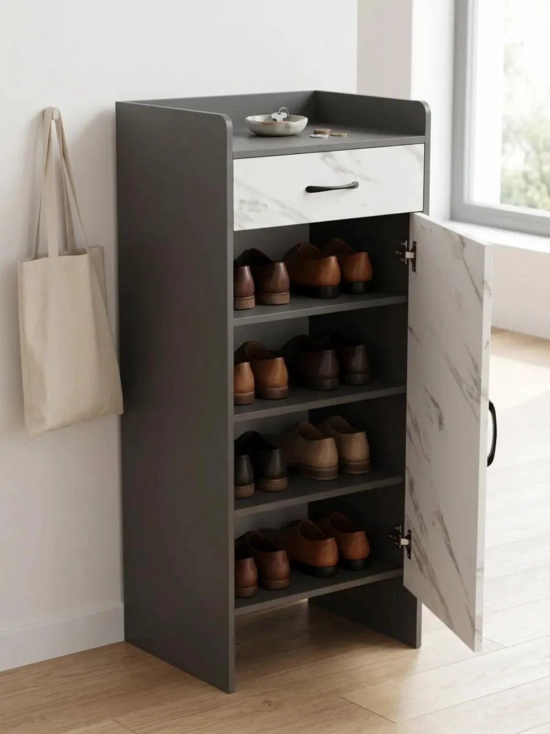 ZAPATERA ESTRECHA CON CAJON Y PUERTA PARA ORGANIZAR CALZADO 45X32X106 CM - 4
