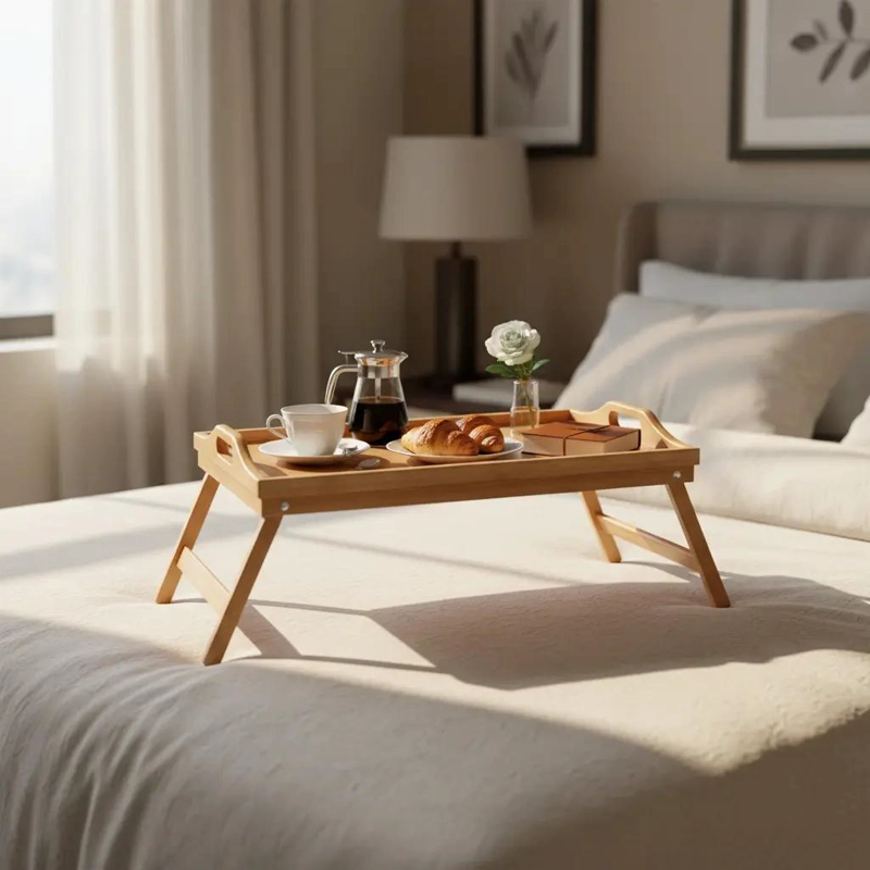 MESA BANDEJA DE DESAYUNO PLEGABLE DE BAMBU PARA CAMA PORTATIL - 1