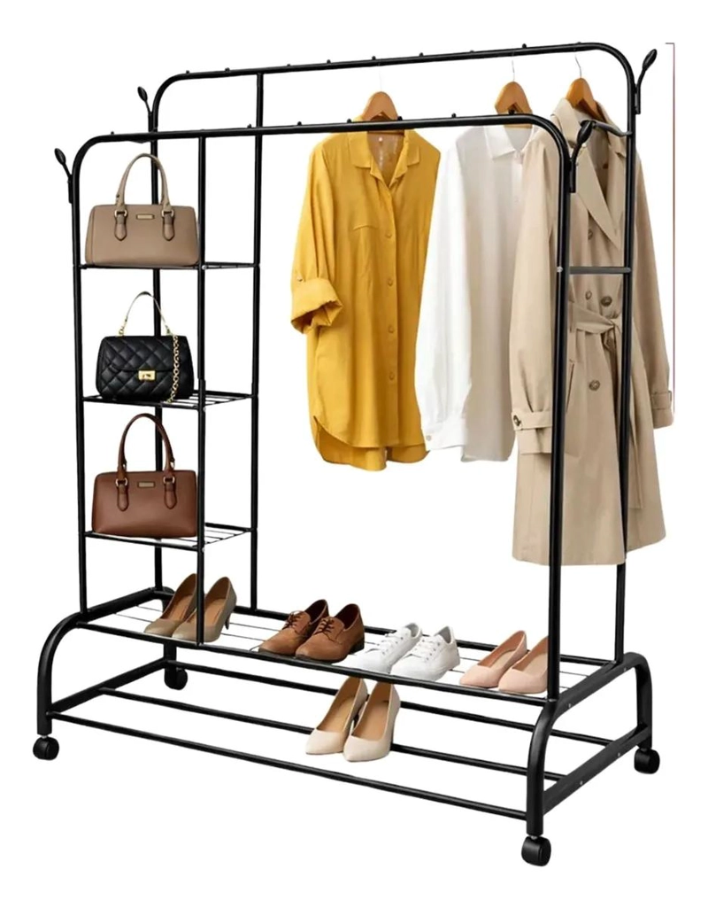 PERCHERO ORGANIZADOR COLGANTE DOBLE CON RUEDAS PARA ROPA - 1
