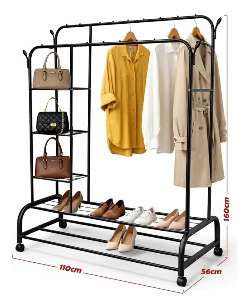 PERCHERO ORGANIZADOR COLGANTE DOBLE CON RUEDAS PARA ROPA - 5