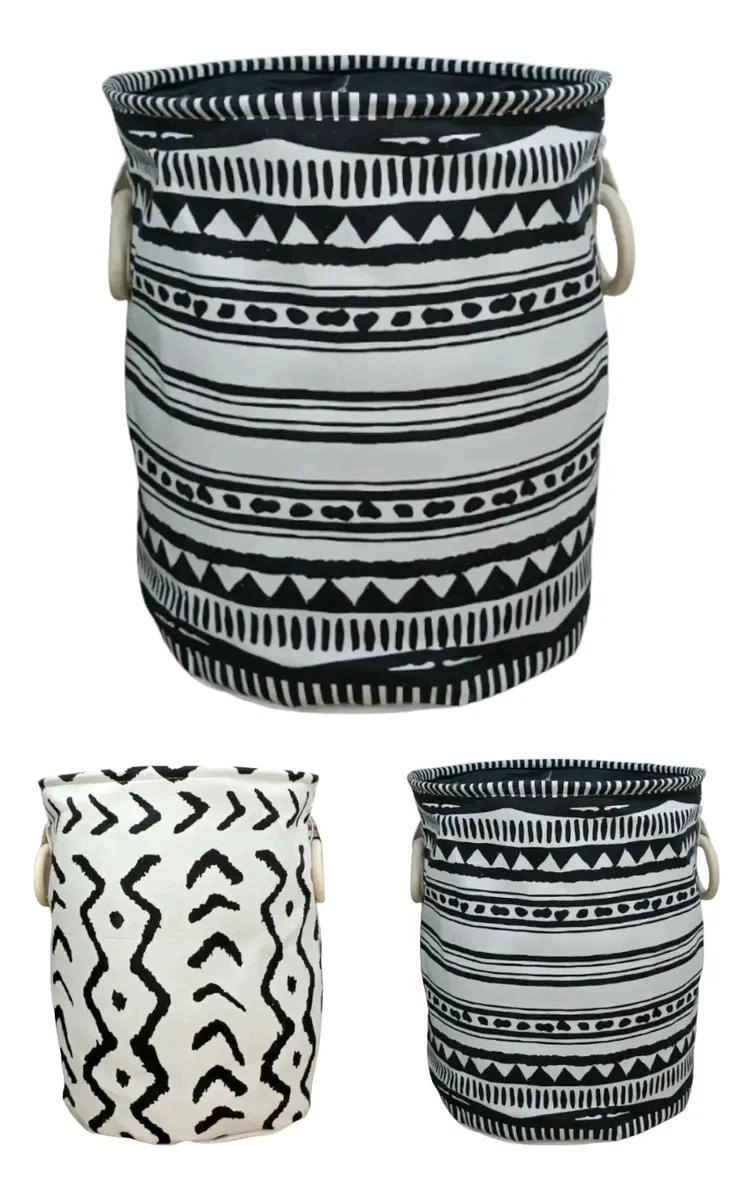 CANASTO PARA GUARDAR ROPA DISEÑO BLANCO CON NEGRO 40X50 CM - 1