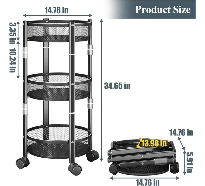 CARRO METALICO CON RUEDAS Y ESTANTES PLEGABLES PARA ORGANIZACION - 3