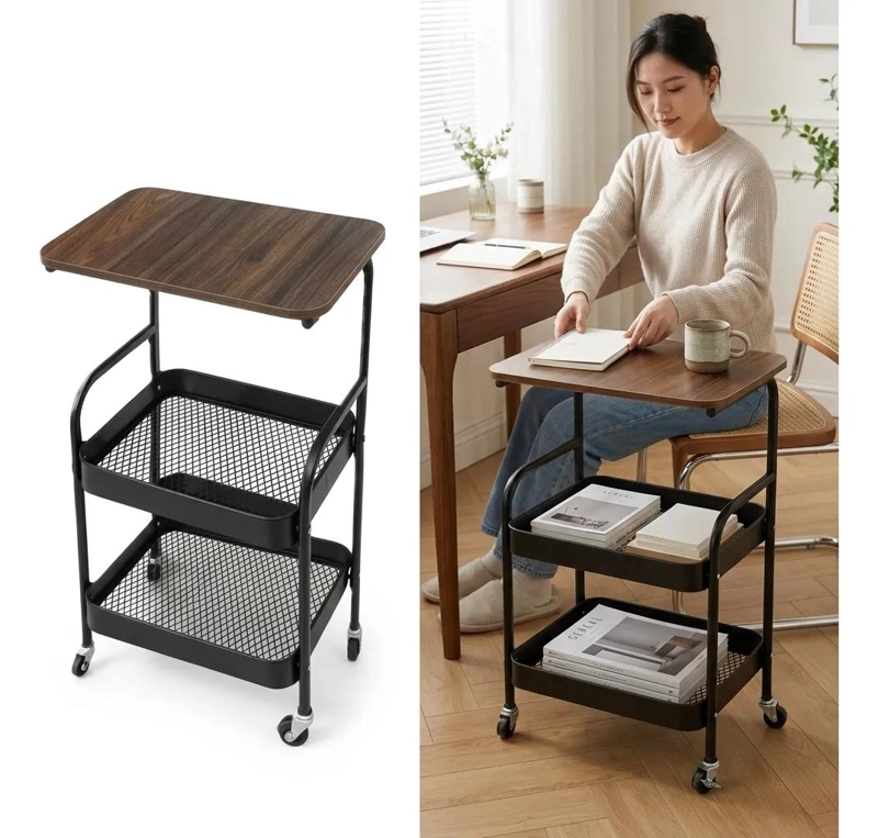 CARRITO ORGANIZADOR DE 3 NIVELES CON RUEDAS DE MADERA Y METAL - 3
