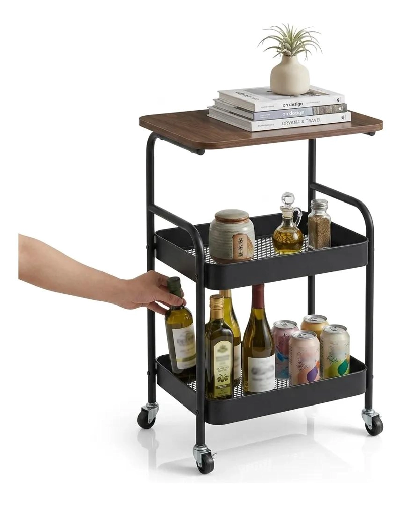 CARRITO ORGANIZADOR DE 3 NIVELES CON RUEDAS DE MADERA Y METAL - 5