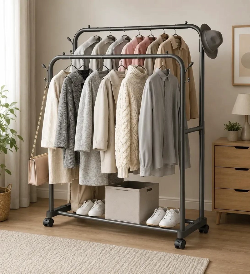 RACK PERCHERO PARA COLGAR ROPA CON DOS NIVELES Y DISEÑO TIPO ARMARIO - 3