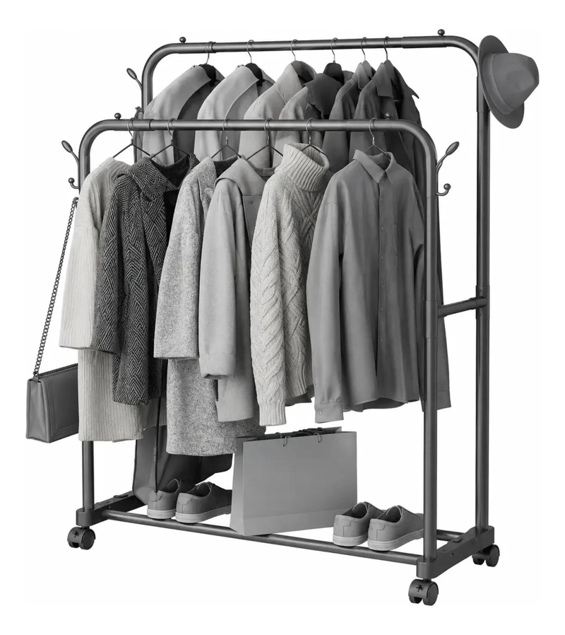 RACK PERCHERO PARA COLGAR ROPA CON DOS NIVELES Y DISEÑO TIPO ARMARIO - 4