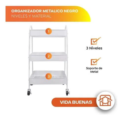 ORGANIZADOR DE COCINA METALICO CON 3 NIVELES Y RUEDAS PARA ALMACENAMIENTO - 2