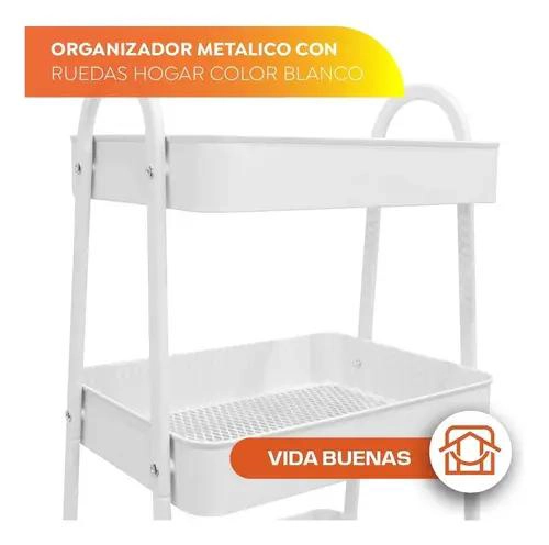 ORGANIZADOR DE COCINA METALICO CON 3 NIVELES Y RUEDAS PARA ALMACENAMIENTO - 3