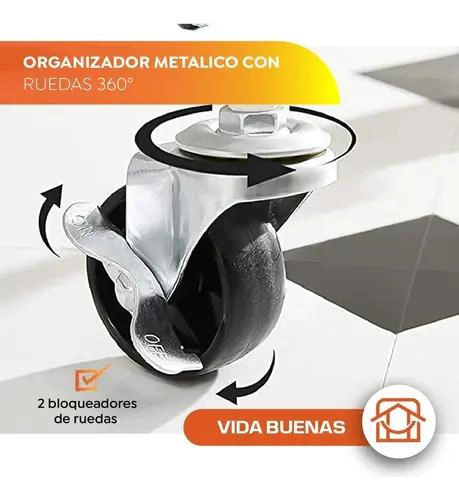ORGANIZADOR DE COCINA METALICO CON 3 NIVELES Y RUEDAS PARA ALMACENAMIENTO - 4