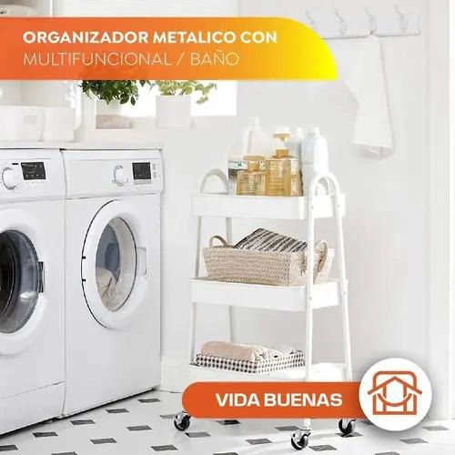 ORGANIZADOR DE COCINA METALICO CON 3 NIVELES Y RUEDAS PARA ALMACENAMIENTO - 5