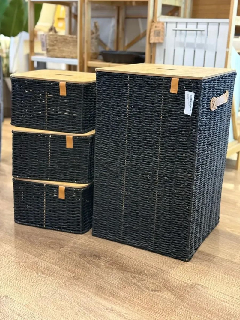 SET DE 4 CANASTOS ORGANIZADORES CON TAPA DE MADERA PARA ROPA - 2