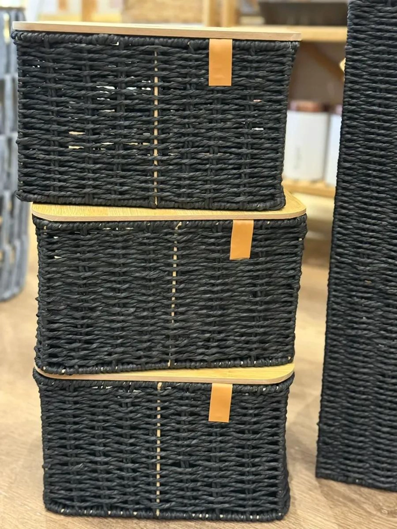 SET DE 4 CANASTOS ORGANIZADORES CON TAPA DE MADERA PARA ROPA - 4