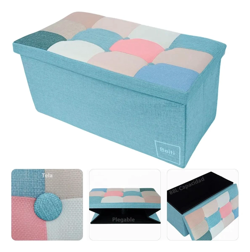 PUFF BAUL PLEGABLE ORGANIZADOR DE TELA MIX ROSADO 76X38 CM - 1