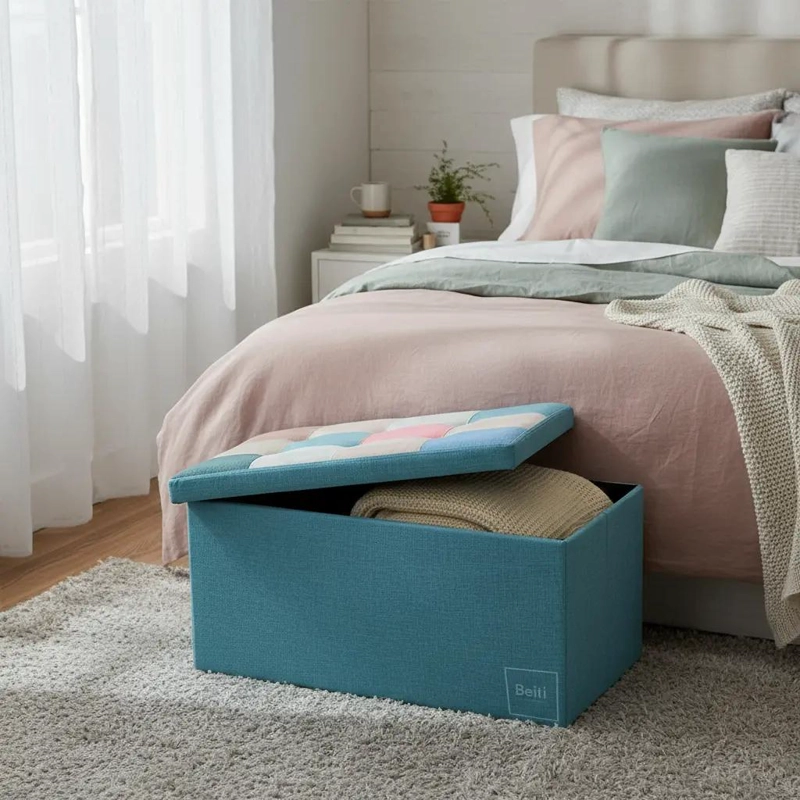 PUFF BAUL PLEGABLE ORGANIZADOR DE TELA MIX ROSADO 76X38 CM - 2