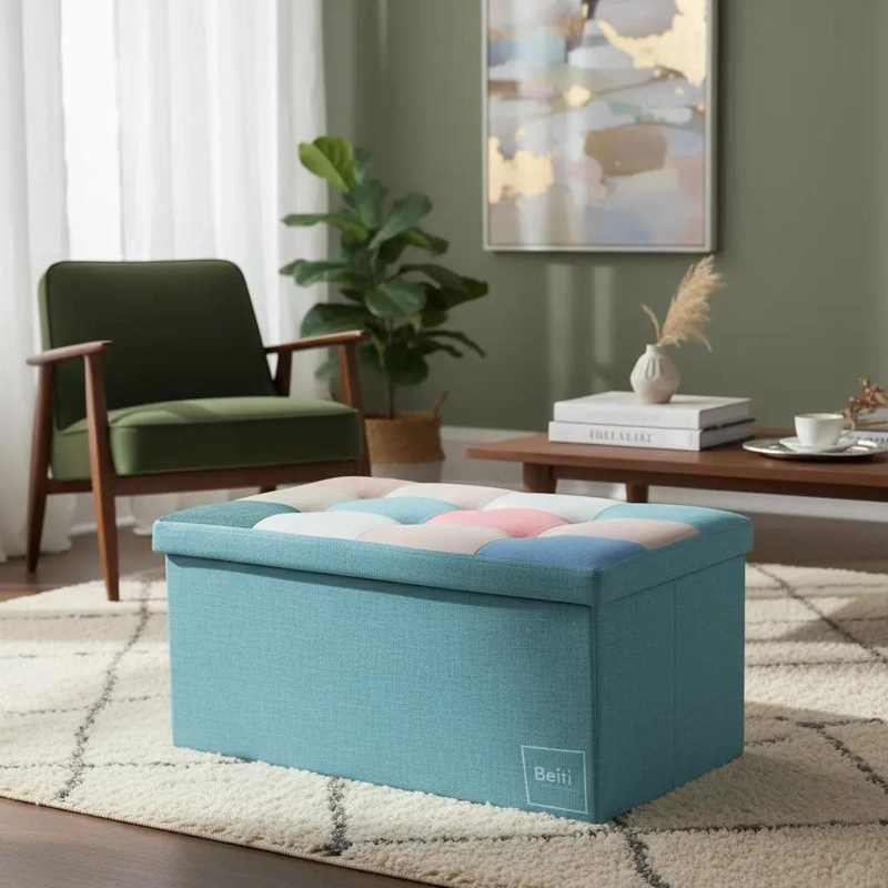 PUFF BAUL PLEGABLE ORGANIZADOR DE TELA MIX ROSADO 76X38 CM - 3