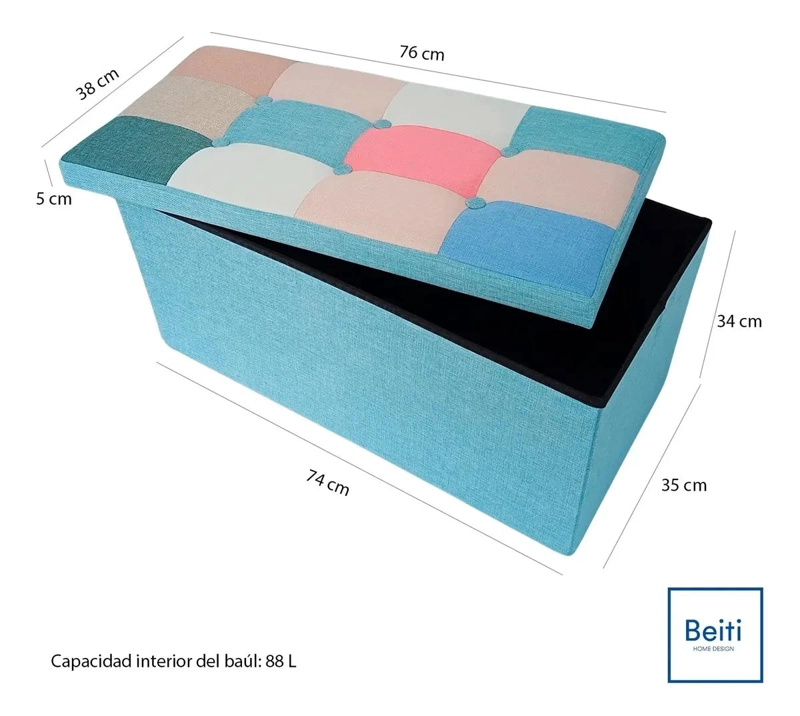 PUFF BAUL PLEGABLE ORGANIZADOR DE TELA MIX ROSADO 76X38 CM - 4