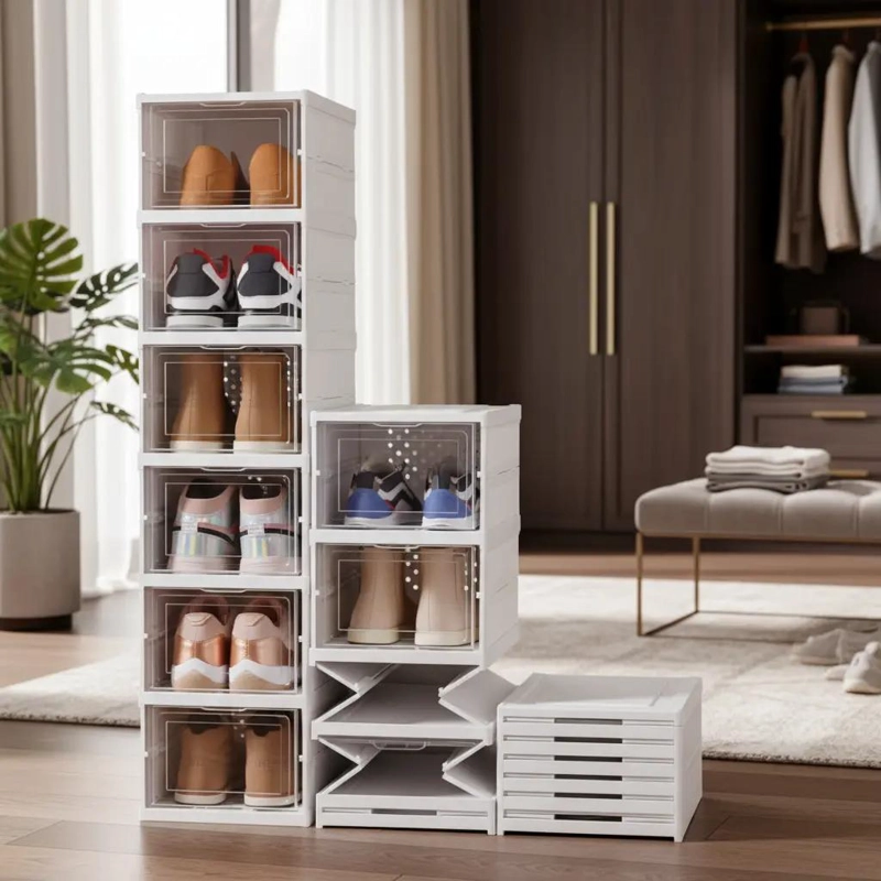 SET DE 6 CAJAS ORGANIZADORAS APILABLES PARA ZAPATOS PLEGABLES - 1