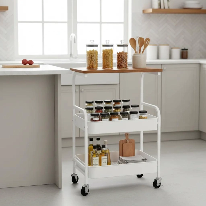 CARRITO ORGANIZADOR MULTIUSO CON 3 NIVELES Y SUPERFICIE DE MADERA - 1
