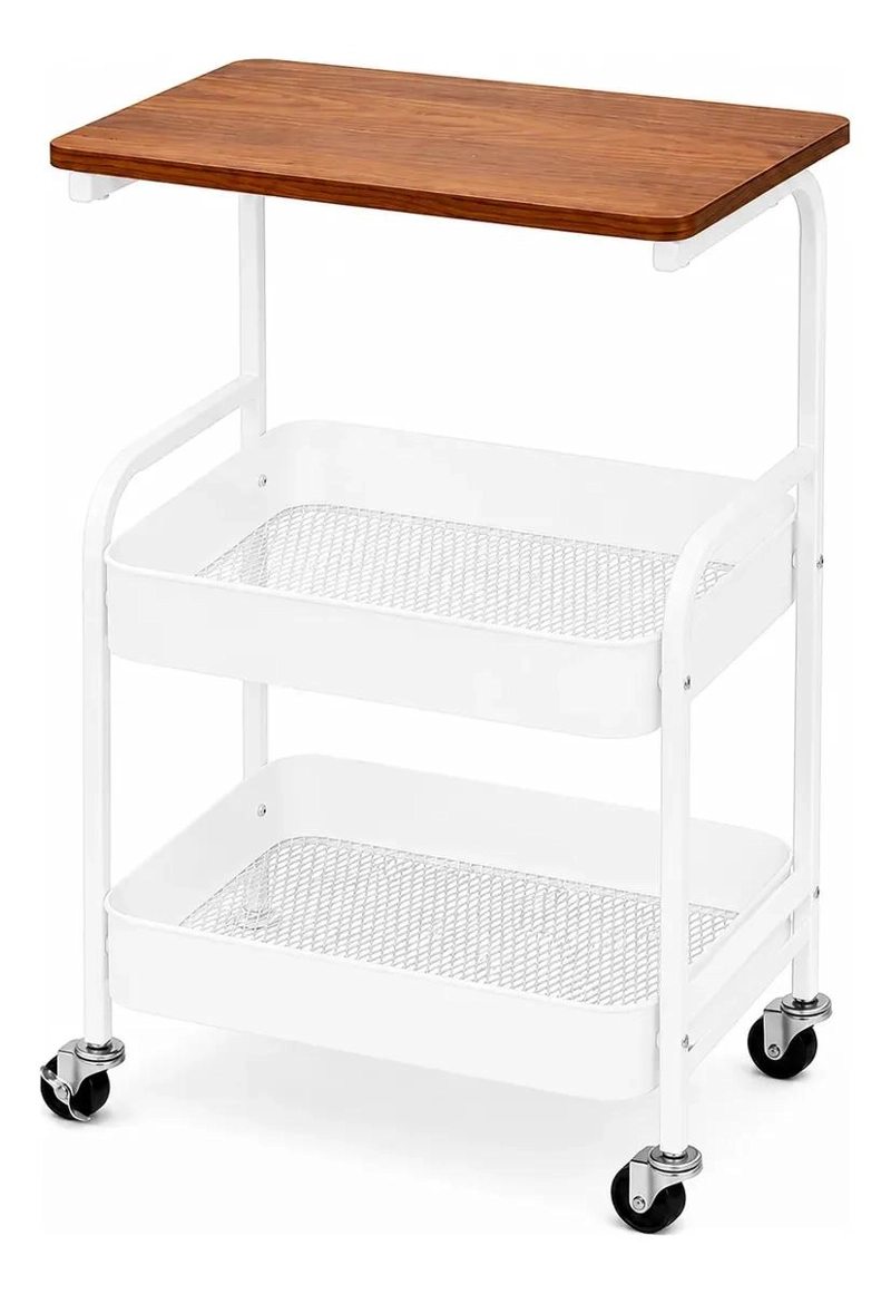 CARRITO ORGANIZADOR MULTIUSO CON 3 NIVELES Y SUPERFICIE DE MADERA - 2