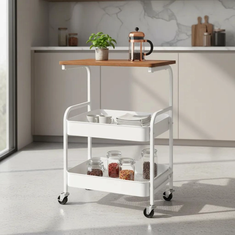 CARRITO ORGANIZADOR MULTIUSO CON 3 NIVELES Y SUPERFICIE DE MADERA - 3