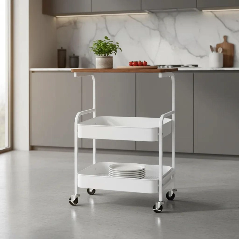 CARRITO ORGANIZADOR MULTIUSO CON 3 NIVELES Y SUPERFICIE DE MADERA - 4