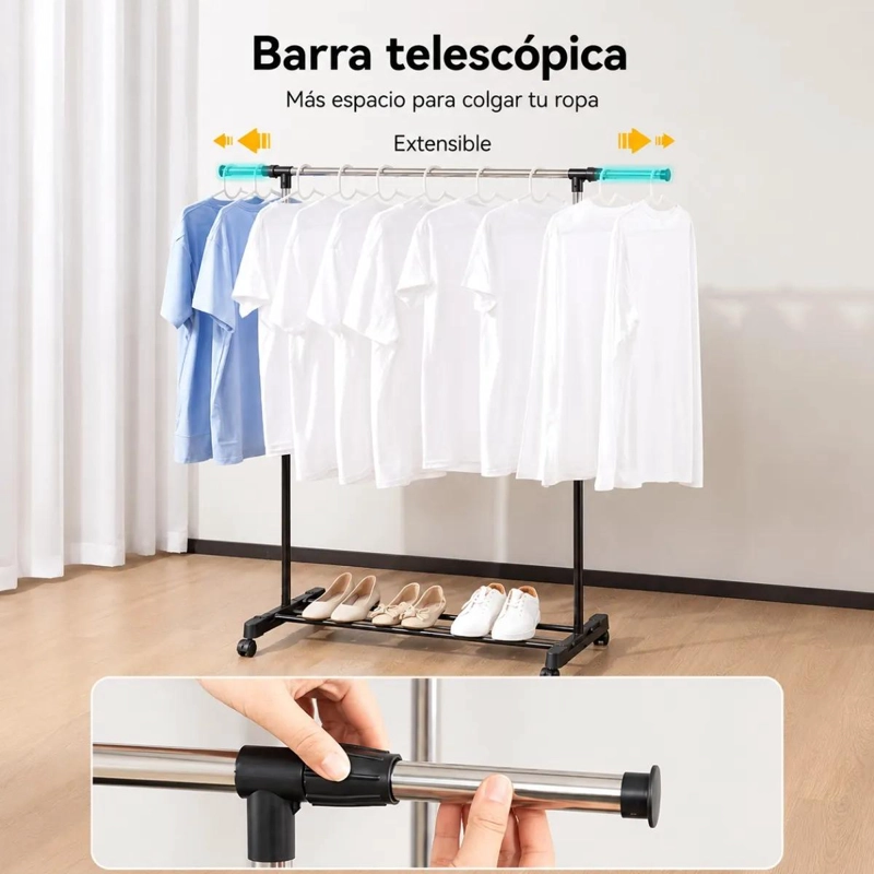 PERCHERO METALICO CON RUEDAS PARA ORGANIZAR ROPA Y ACCESORIOS - 4