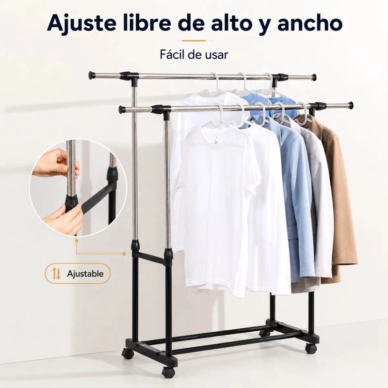 PERCHERO METALICO CON RUEDAS PARA ORGANIZAR ROPA Y ACCESORIOS - 5