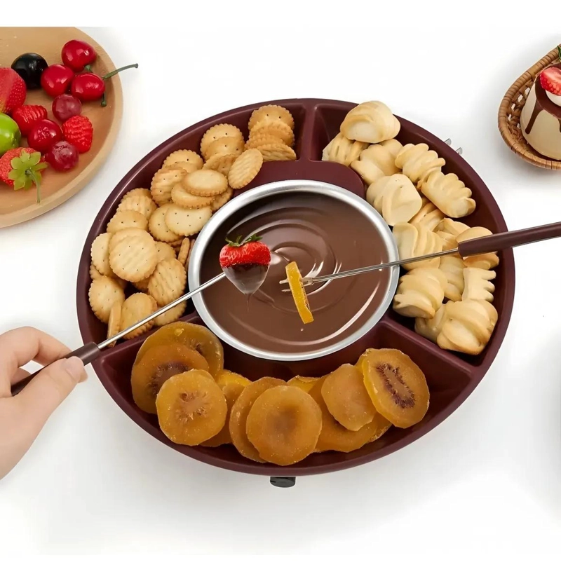 GENÉRICO FUNDIDOR PARA FONDUE DE CHOCOLATE CON BANDEJA EXTRAIBLE Y CONTROL DE TEMPERATURA