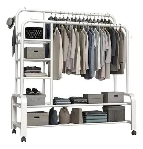 PERCHERO ORGANIZADOR COLGANTE CON DOBLE BARRA PARA ROPA Y TENDEDERO - 2