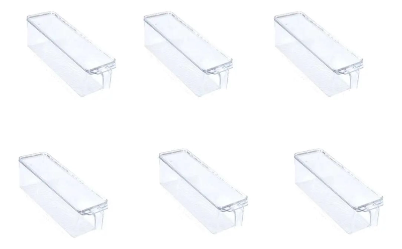 SET DE 6 CONTENEDORES ORGANIZADORES PARA REFRIGERADOR CON TAPA 28X9 CM - 1