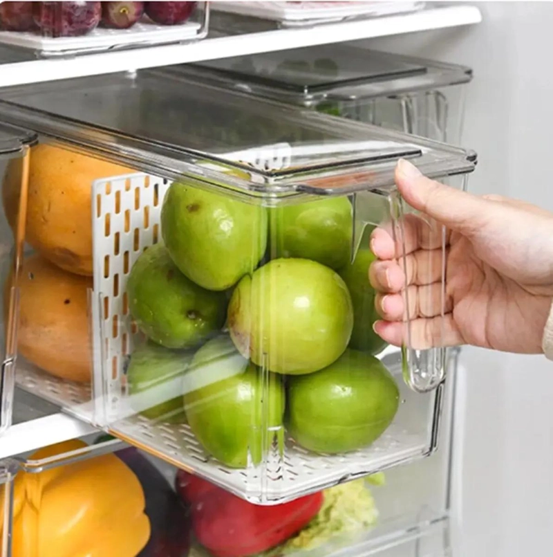 SET DE 6 CONTENEDORES ORGANIZADORES PARA REFRIGERADOR CON TAPA 28X9 CM - 4