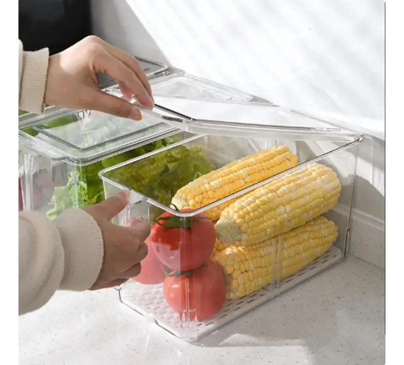 SET DE 6 CONTENEDORES ORGANIZADORES PARA REFRIGERADOR CON TAPA 28X9 CM - 5