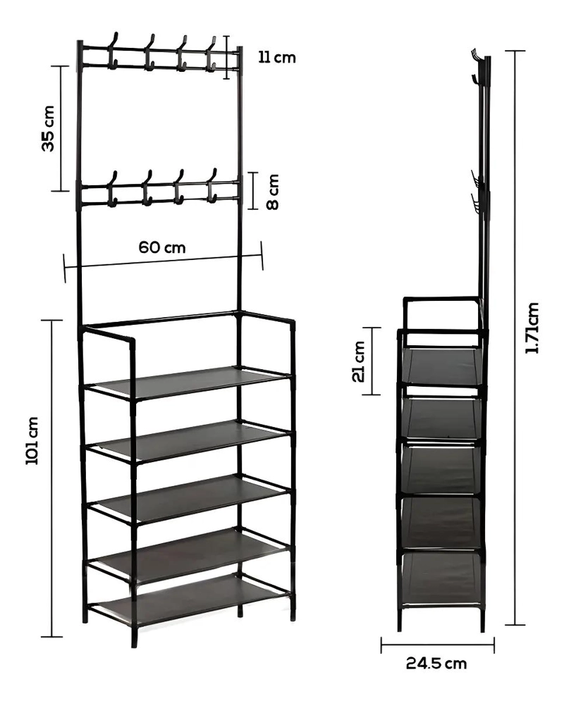 ZAPATERO METALICO DE 5 NIVELES CON PERCHERO Y ORGANIZADOR - 3