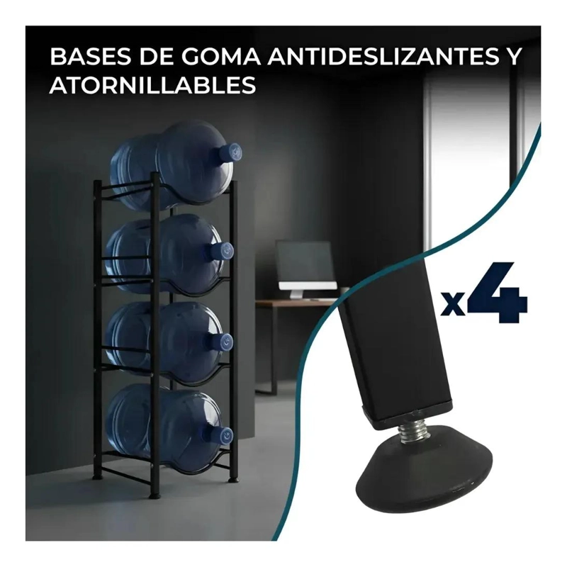 ESTANTE ORGANIZADOR PARA BOTELLONES DE AGUA DE 20 LITROS CON 4 BASES NEGRAS - 3