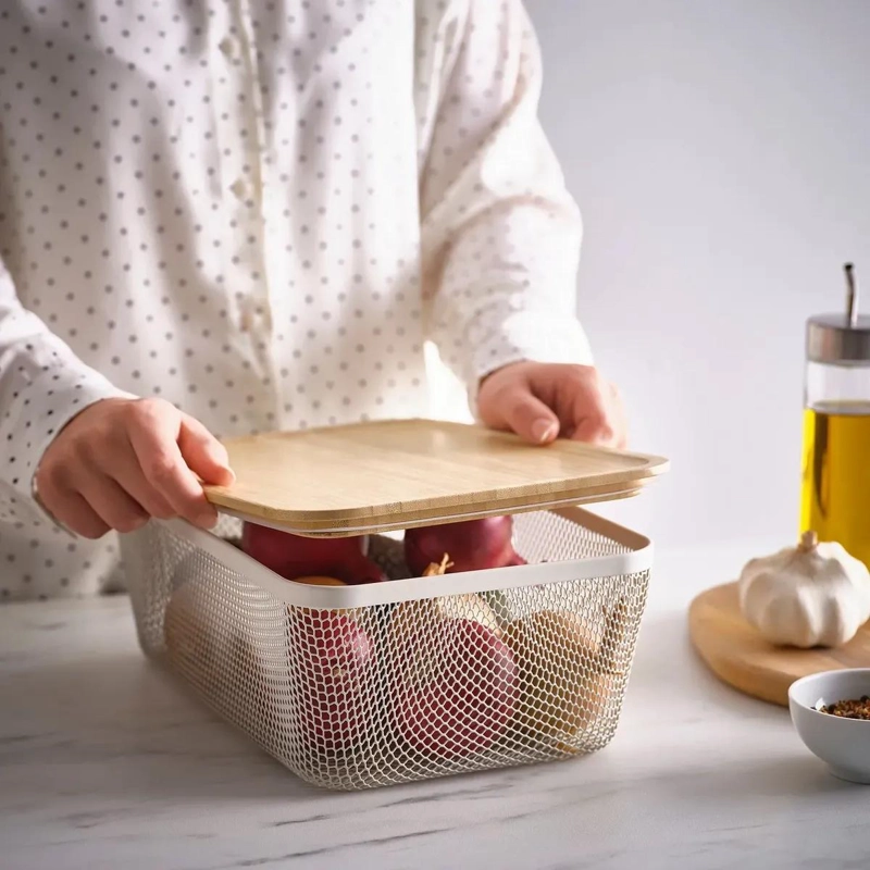 CESTA METALICA BLANCA PARA ALIMENTOS DE 30X20X11 CM PARA COCINA - 5