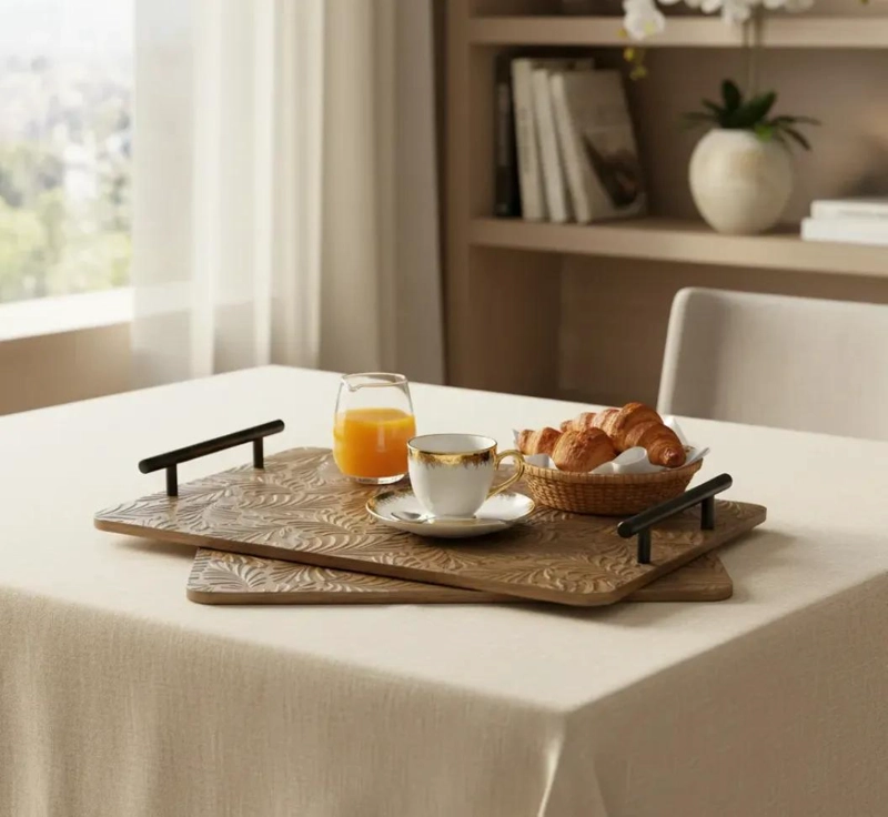 SET DE 2 BANDEJAS CUADRADAS PARA DESAYUNO CON MEDIDAS 39X29 Y 34X24 CM - 1