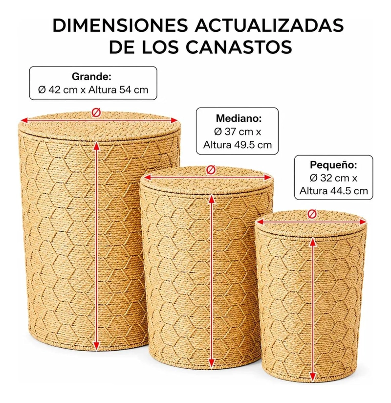 SET DE 3 CANASTOS ORGANIZADORES CON TAPA EN FIBRA NATURAL ESTILO BOHEMIO - 2